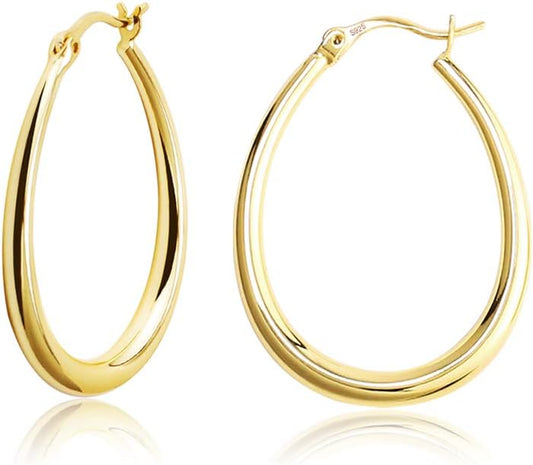 925 Sterling Silver Oval Hoop Earrings Sterling Silver Lightweight Oval Hoop Earrings for Women Gilrs #OWK006