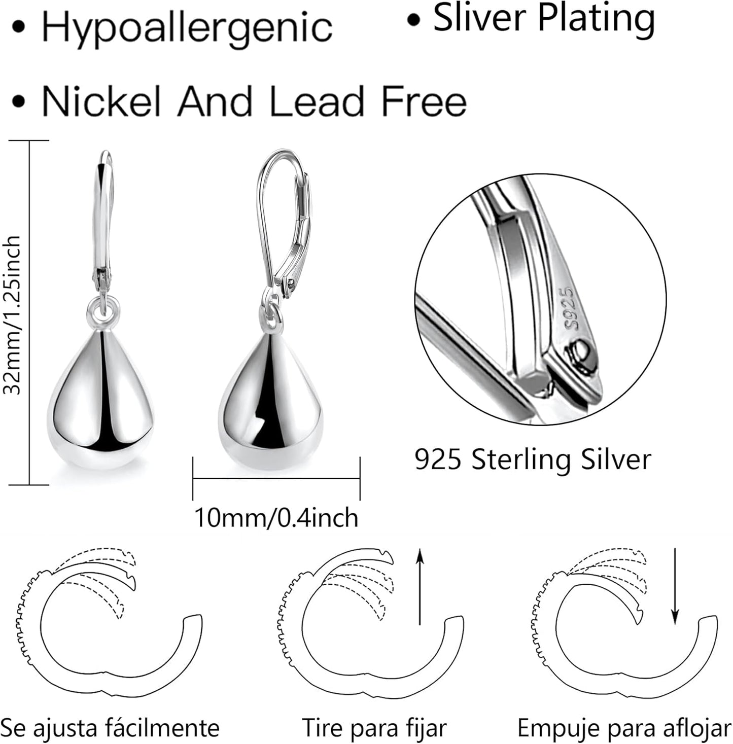 925 Sterling Silber Tropfen Ohrringe für Frauen Mädchen Wassertropfen #OWK011