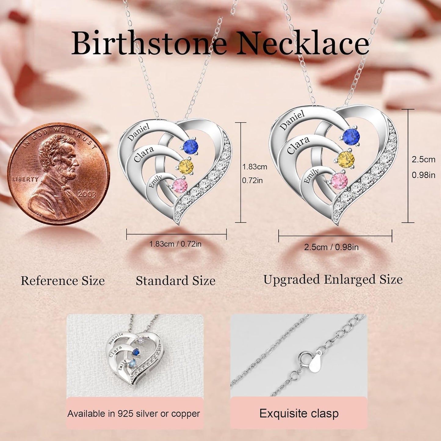 Custom Name Necklace with Simulated Birthstones Customized Promise Necklace Heart Pendant with Engraved Names - Anniversary Birthday Jewelry Gifts for Women Wife Mom Grandma Mothers Day