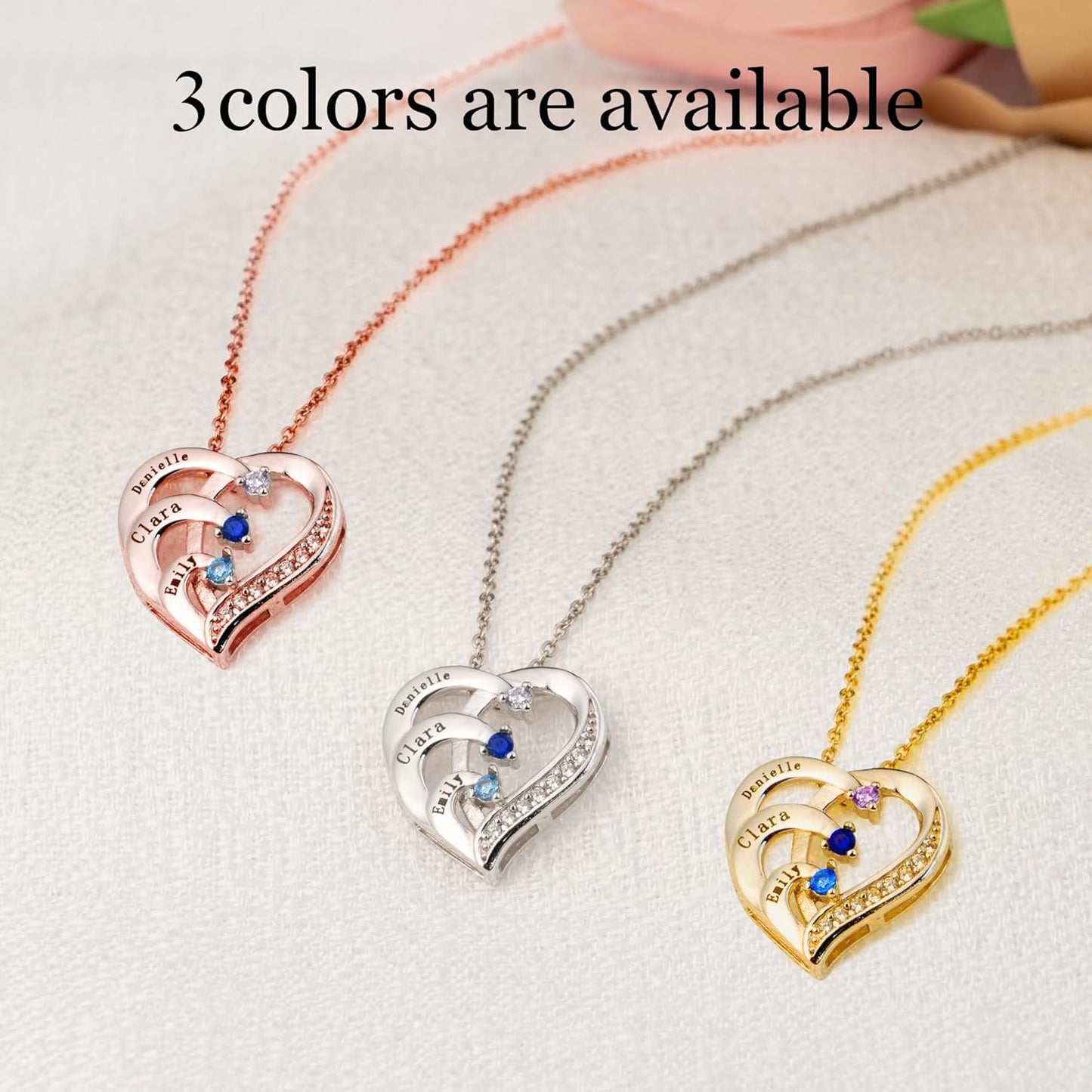 Custom Name Necklace with Simulated Birthstones Customized Promise Necklace Heart Pendant with Engraved Names - Anniversary Birthday Jewelry Gifts for Women Wife Mom Grandma Mothers Day