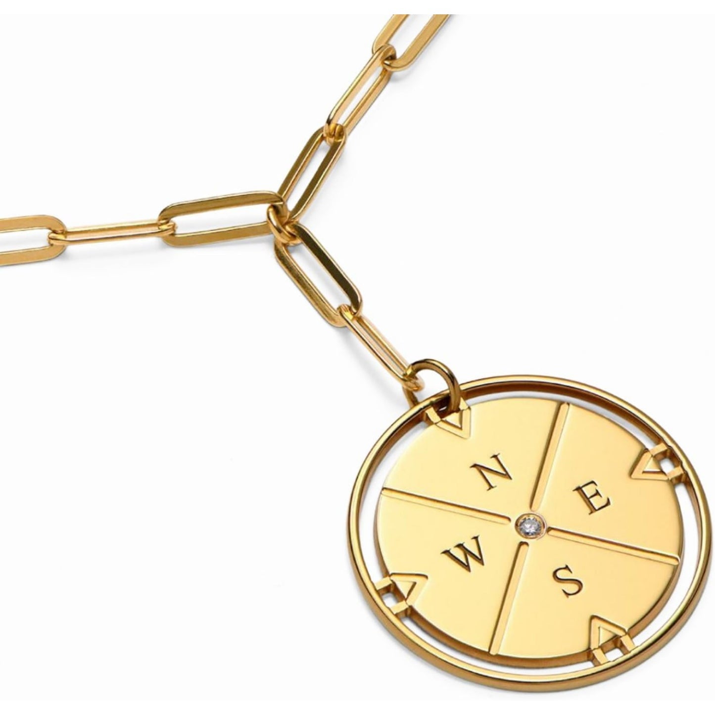Custom Engraved Compass Necklace with Diamond - Personalised Interlocking Pendant with Initials - Gift for Her, Women - For Birthday, Mother's Day, Christmas