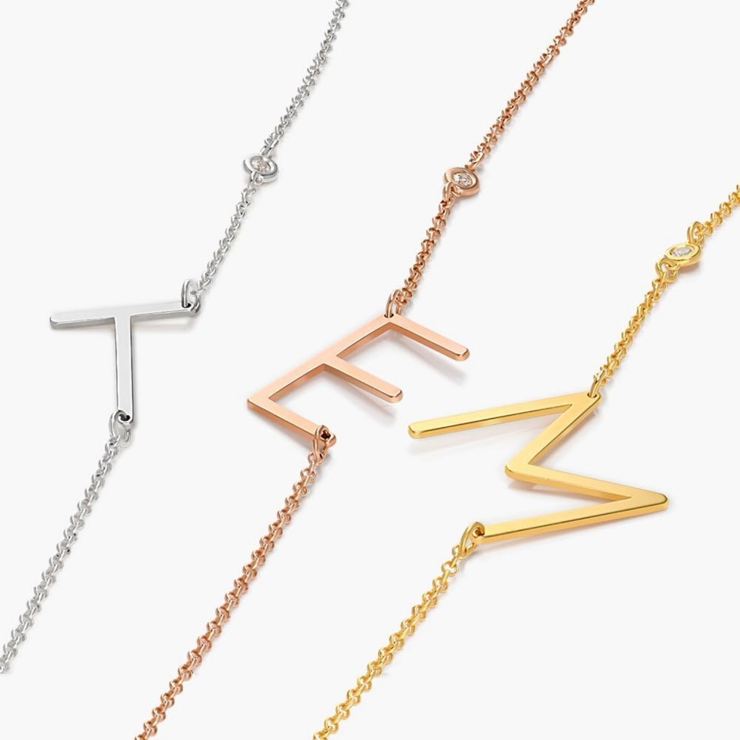Custom Personalized Side Initial Necklace - Dainty Gift for Her, Women - Custom Jewelry for Christmas, Birthday, Mother's Day