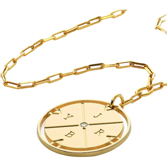 Custom Engraved Compass Necklace with Diamond - Personalised Interlocking Pendant with Initials - Gift for Her, Women - For Birthday, Mother's Day, Christmas