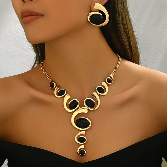 A set of creative size arranged cochlear spiral Y-shaped necklaces for daily and banquet wear